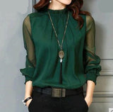 Chiffon Blouse New Women Tops Long Sleeve Stand Neck Work