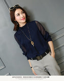 Chiffon Blouse New Women Tops Long Sleeve Stand Neck Work