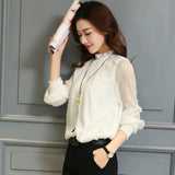 Chiffon Blouse New Women Tops Long Sleeve Stand Neck Work