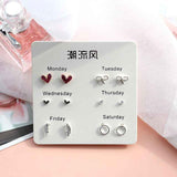 JIA&KOU 6PCS Fashion Stud Earrings Set For Women Crystal Heart