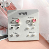 JIA&KOU 6PCS Fashion Stud Earrings Set For Women Crystal Heart