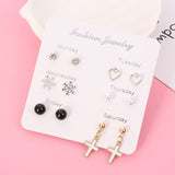 JIA&KOU 6PCS Fashion Stud Earrings Set For Women Crystal Heart