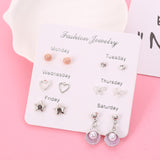 JIA&KOU 6PCS Fashion Stud Earrings Set For Women Crystal Heart