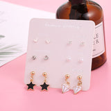 JIA&KOU 6PCS Fashion Stud Earrings Set For Women Crystal Heart