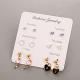 JIA&KOU 6PCS Fashion Stud Earrings Set For Women Crystal Heart