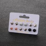 JIA&KOU 6PCS Fashion Stud Earrings Set For Women Crystal Heart