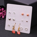 JIA&KOU 6PCS Fashion Stud Earrings Set For Women Crystal Heart