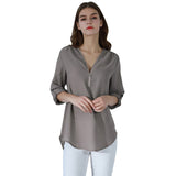 Fashion Women Blouse Zipper Chiffon Blouse Office Casual Ladies