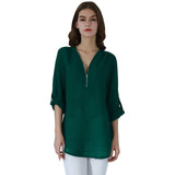 Fashion Women Blouse Zipper Chiffon Blouse Office Casual Ladies