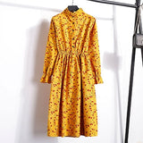 Corduroy Butterfly Sleeve Print Mid-long Dress Women 2019