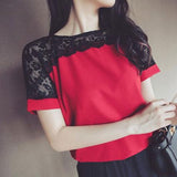 Korean Fashion Chiffon Women Blouses Lace Short