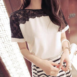 Korean Fashion Chiffon Women Blouses Lace Short