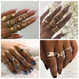 15 Pcs/ Set Bohemian Crystal Finger Ring Set Women Gold Color