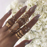 15 Pcs/ Set Bohemian Crystal Finger Ring Set Women Gold Color