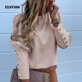 2019 Work Wear Women Blouses Long Sleeve Back Metal Buttons Shirt