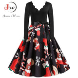 Black Big Swing Print Vintage Christmas Dress Women