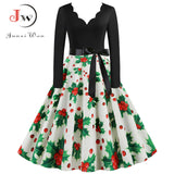 Black Big Swing Print Vintage Christmas Dress Women