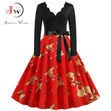 Black Big Swing Print Vintage Christmas Dress Women