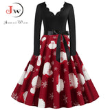 Black Big Swing Print Vintage Christmas Dress Women