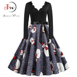 Black Big Swing Print Vintage Christmas Dress Women