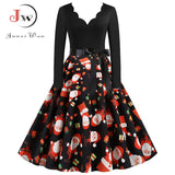 Black Big Swing Print Vintage Christmas Dress Women