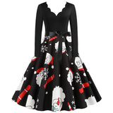 Black Big Swing Print Vintage Christmas Dress Women