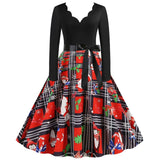 Black Big Swing Print Vintage Christmas Dress Women