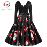 Black Big Swing Print Vintage Christmas Dress Women