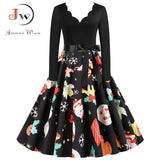 Black Big Swing Print Vintage Christmas Dress Women