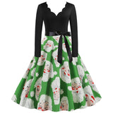 Black Big Swing Print Vintage Christmas Dress Women