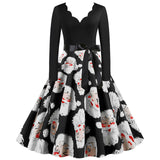 Black Big Swing Print Vintage Christmas Dress Women