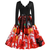 Black Big Swing Print Vintage Christmas Dress Women