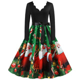 Black Big Swing Print Vintage Christmas Dress Women