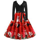 Black Big Swing Print Vintage Christmas Dress Women