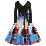 Black Big Swing Print Vintage Christmas Dress Women