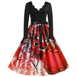 Black Big Swing Print Vintage Christmas Dress Women