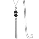 Boho Crystal Bead Silver Necklace Long Chain Alloy Tassel Pendant