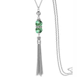 Boho Crystal Bead Silver Necklace Long Chain Alloy Tassel Pendant