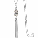 Boho Crystal Bead Silver Necklace Long Chain Alloy Tassel Pendant