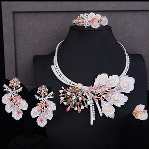 LARRAURI 4PCS Statement Flower Necklace Earrings Bangle Ring for Women