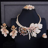 LARRAURI 4PCS Statement Flower Necklace Earrings Bangle Ring for Women