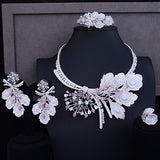 LARRAURI 4PCS Statement Flower Necklace Earrings Bangle Ring for Women