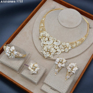 BRIDE TALK Big Flower Jewelry 4 Pcs Dubai Necklace Earring Bangle Ring