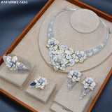 BRIDE TALK Big Flower Jewelry 4 Pcs Dubai Necklace Earring Bangle Ring