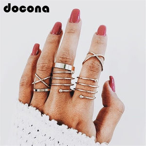 docona  Multi Gold Round Rings Set Midi Finger Ring Set for Women