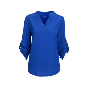 Blouse shirt Women Fashion Chiffon Blouses 3/4 Sleeve V-neck