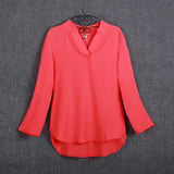 Blouse shirt Women Fashion Chiffon Blouses 3/4 Sleeve V-neck